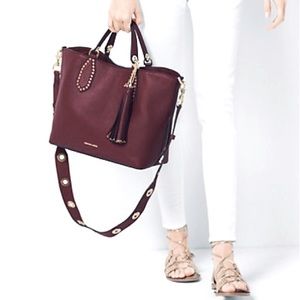 Michael Kors Large Pebbled Leather Brooklyn Two Way Satchel Plum Burgundy Bag